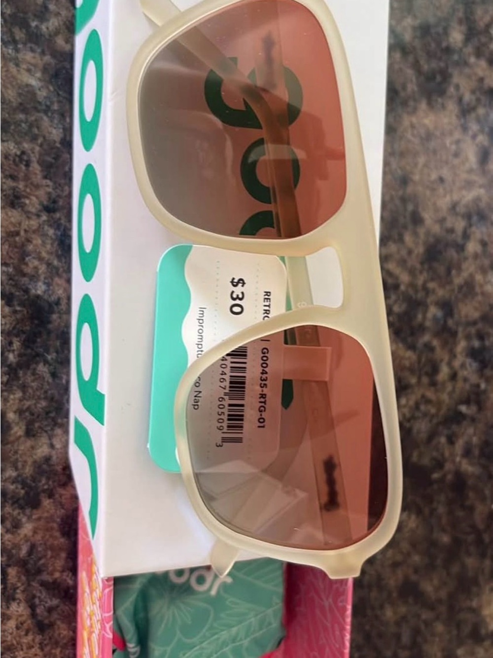 Goodr Retro Square Sunglasses in Cream with Rose Lenses